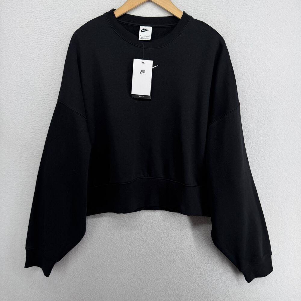 NIKE Sweatshirt Womens M Oversized Fleece Crew Neck Boxy Dolman Sleeve Black NEW